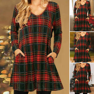 Loose Dress with Christmas Plaid Print