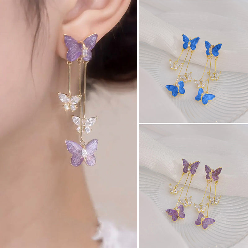 Crystal Butterfly Tassel Earrings