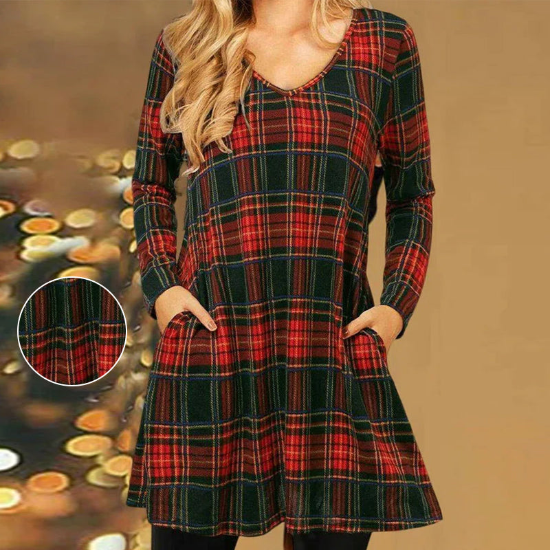 Loose Dress with Christmas Plaid Print