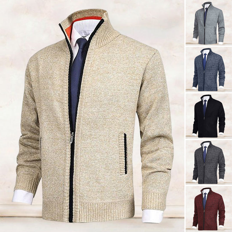 Men's Fashion Solid Color Stand Collar Cardigan Sweater Knit Jacket