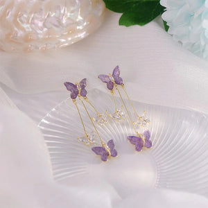 Crystal Butterfly Tassel Earrings