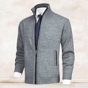 Men's Fashion Solid Color Stand Collar Cardigan Sweater Knit Jacket