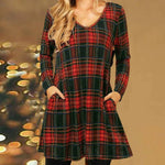 Loose Dress with Christmas Plaid Print