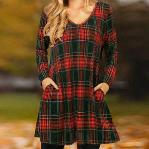 Loose Dress with Christmas Plaid Print