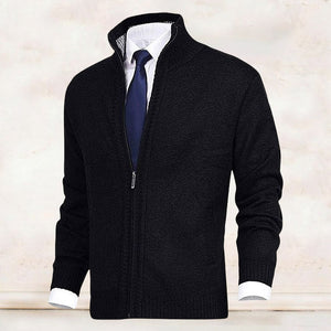 Men's Fashion Solid Color Stand Collar Cardigan Sweater Knit Jacket