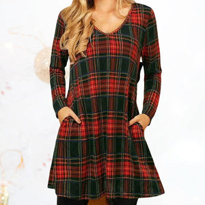 Loose Dress with Christmas Plaid Print