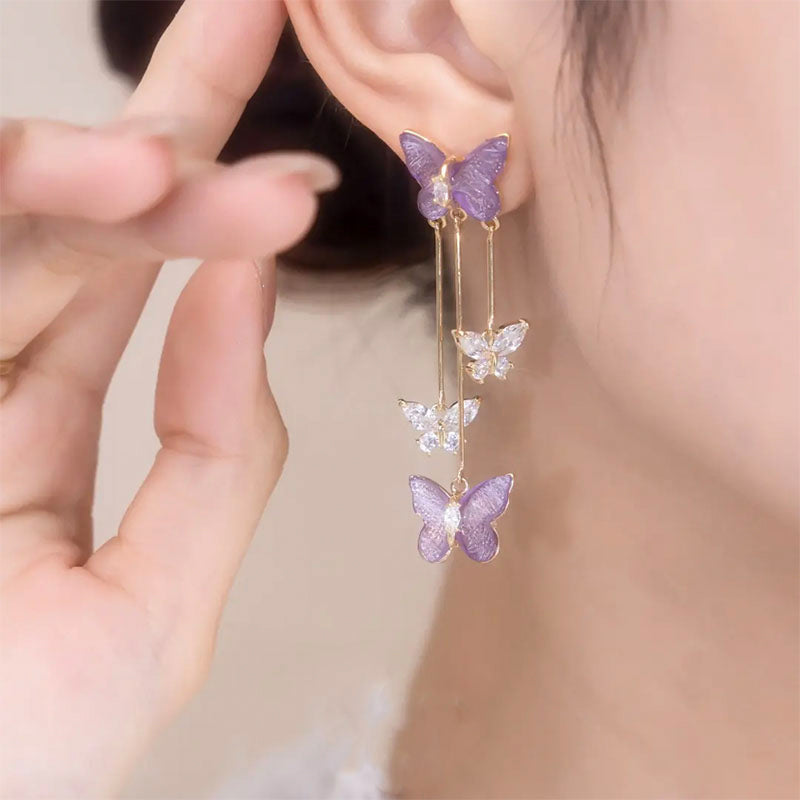 Crystal Butterfly Tassel Earrings