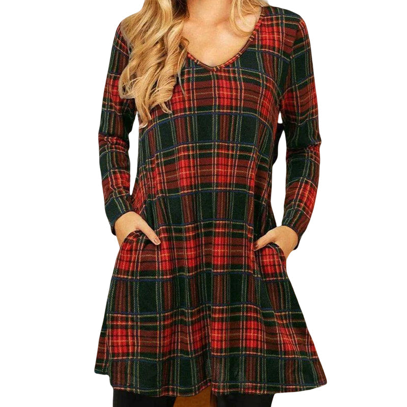 Loose Dress with Christmas Plaid Print