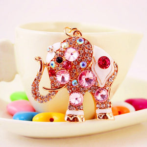 Cute Lucky Pink Elephant Large Crystal Rhinestone keychain