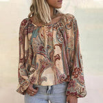 Bohemian blouse with printed sleeves and lanterns