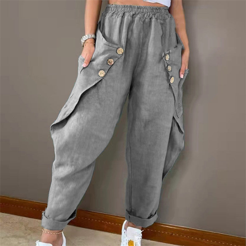 Multi-pocket Button Casual Trousers