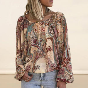 Bohemian blouse with printed sleeves and lanterns