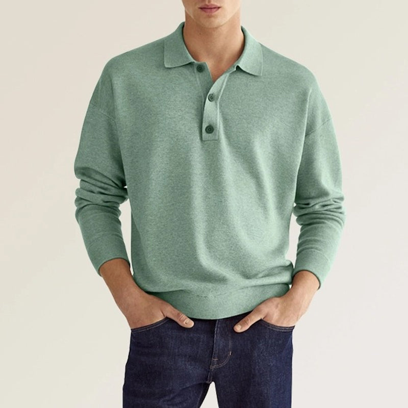 Men's Casual Loose Lapel Long Sleeve Polo Shirt