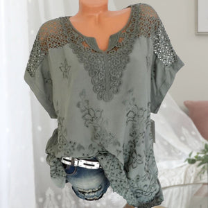 Embroidered Batwing Short Sleeve Shirt