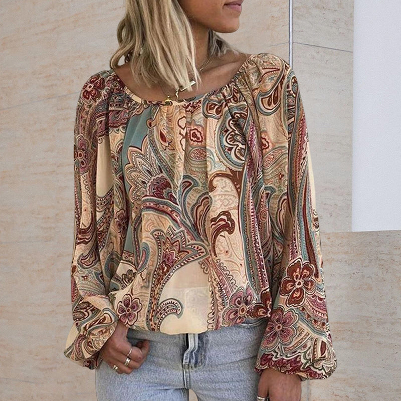 Bohemian blouse with printed sleeves and lanterns