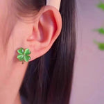 Heart-shaped Opal Lucky Four-leaf Clover Earrings