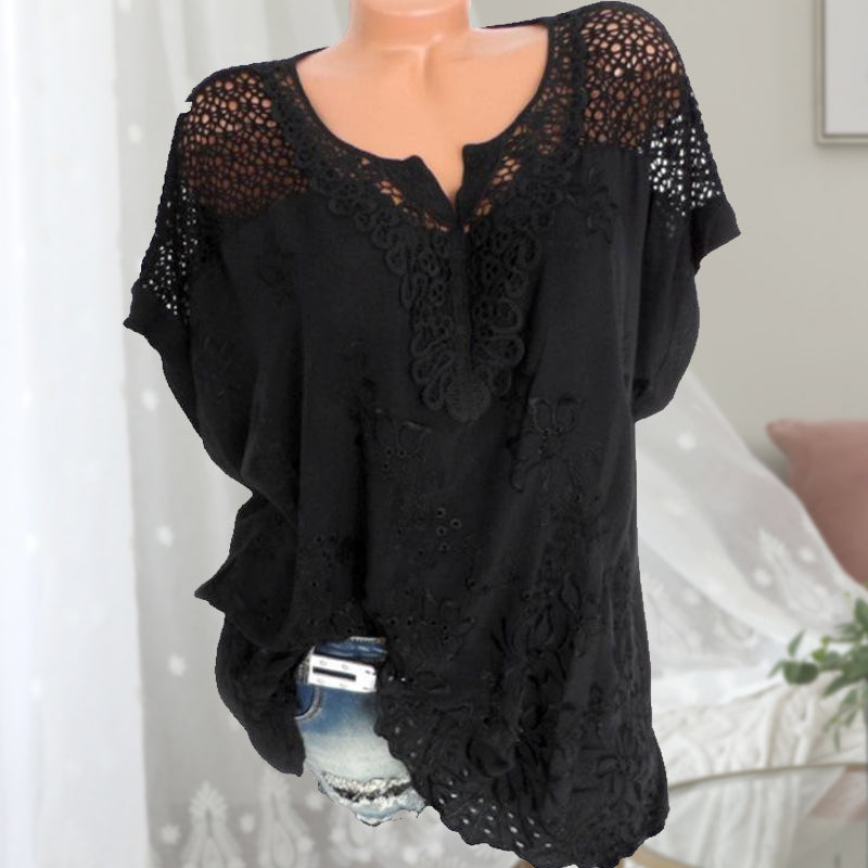 Embroidered Batwing Short Sleeve Shirt