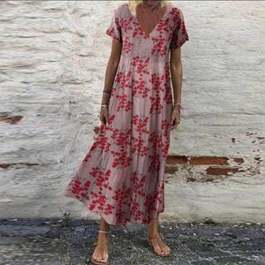 Women's Vintage Short Sleeve Maxi Dress