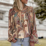 Bohemian blouse with printed sleeves and lanterns