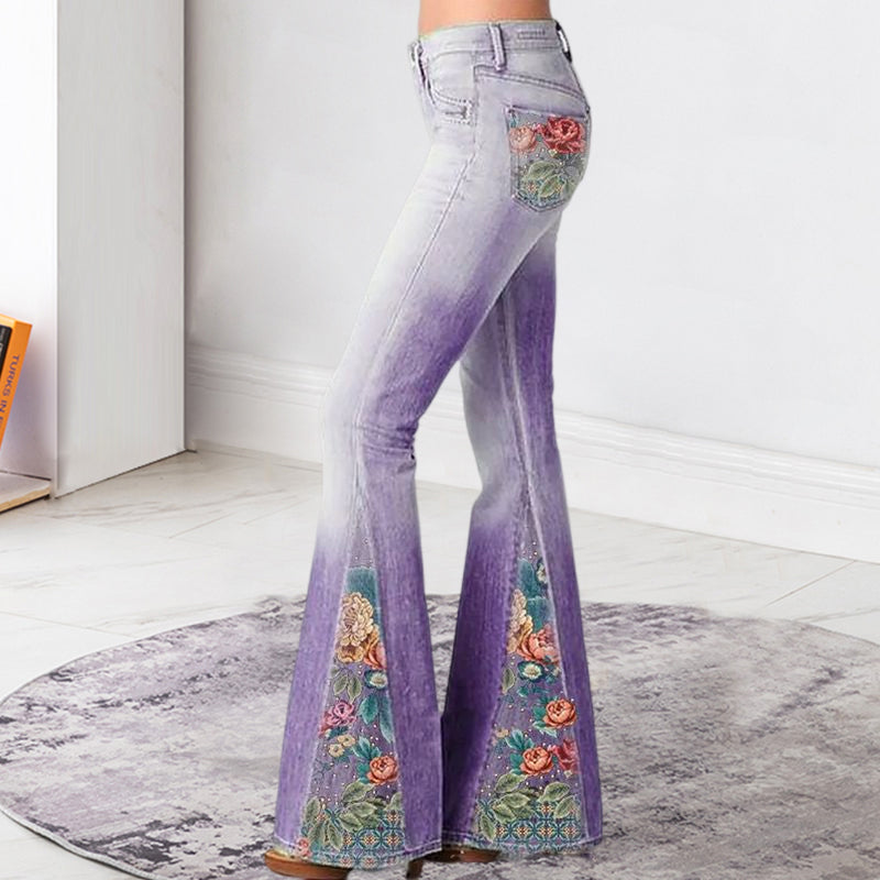 Fashion Ombre Floral Print Wide Leg Pants