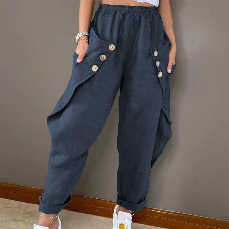 Multi-pocket Button Casual Trousers