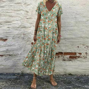 Women's Vintage Short Sleeve Maxi Dress