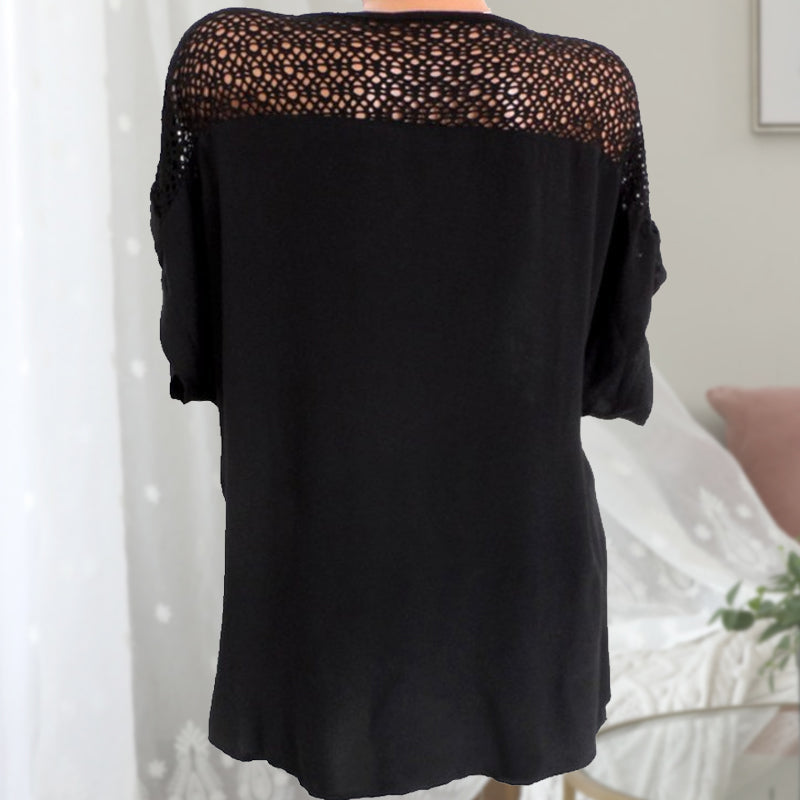 Embroidered Batwing Short Sleeve Shirt