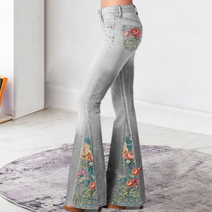 Fashion Ombre Floral Print Wide Leg Pants