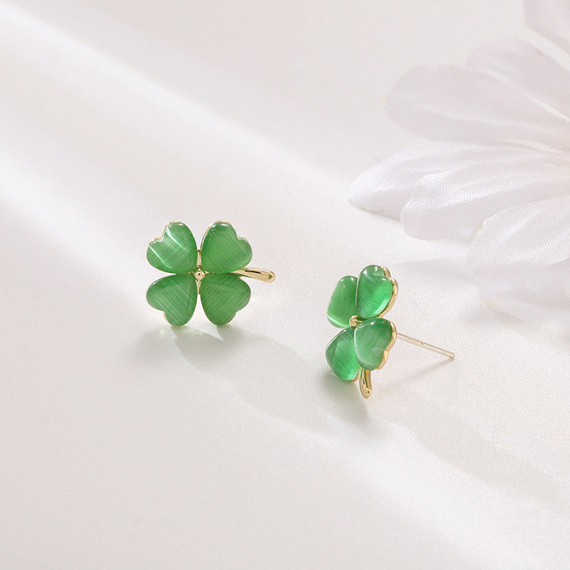 Heart-shaped Opal Lucky Four-leaf Clover Earrings