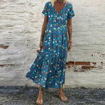 Women's Vintage Short Sleeve Maxi Dress