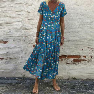 Women's Vintage Short Sleeve Maxi Dress