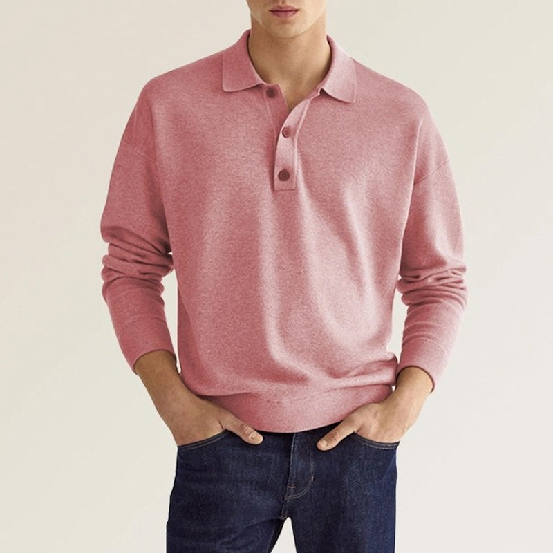 Men's Casual Loose Lapel Long Sleeve Polo Shirt