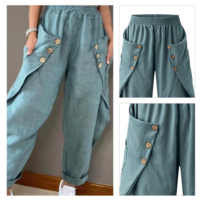 Multi-pocket Button Casual Trousers