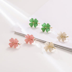 Heart-shaped Opal Lucky Four-leaf Clover Earrings