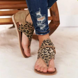 Leopard Print Fashion Herringbone Flat Sandals