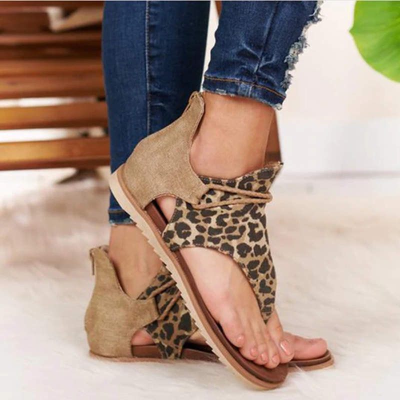 Leopard Print Fashion Herringbone Flat Sandals