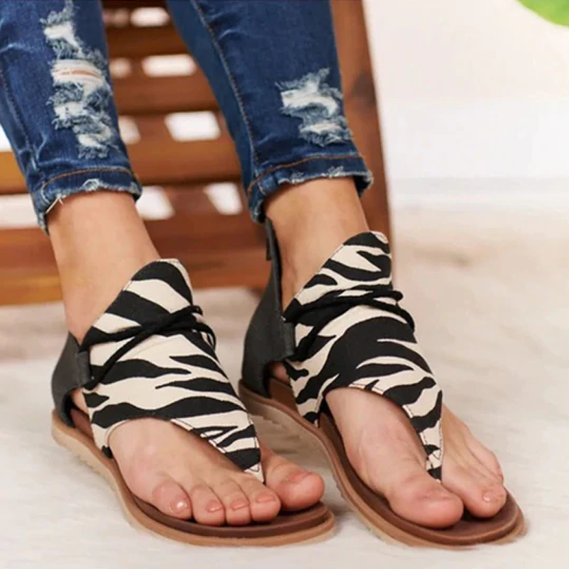 Leopard Print Fashion Herringbone Flat Sandals