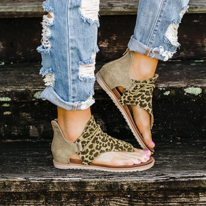 Leopard Print Fashion Herringbone Flat Sandals