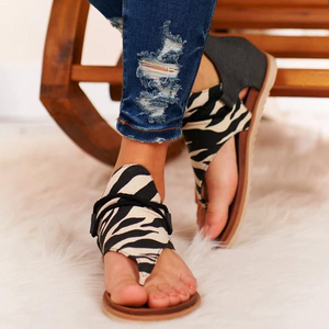 Leopard Print Fashion Herringbone Flat Sandals