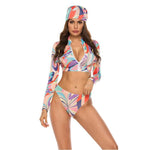 New Conservative Printed Swimsuit Split Long Sleeve (3 PCs)