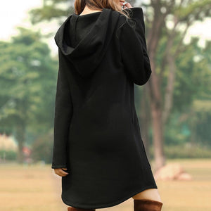 Solid Pocket Long-sleeved Hoody Dress