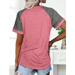 Loose Round Neck Raglan Sleeve Contrast T-shirt