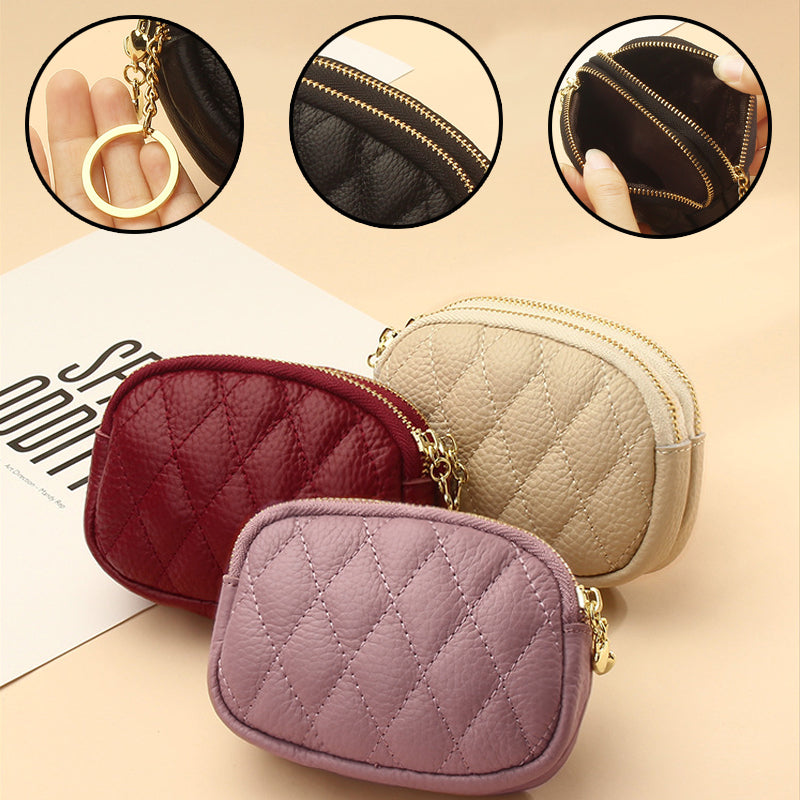 Diamond Textured Leather Double Layer Clutch Wallet