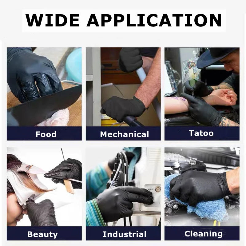 100PCS Of Disposable Black Nitrile Gloves