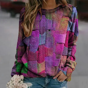 Crew-neck Paneled Long-sleeve Printed Sweater