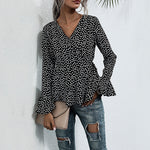 Polka Dot Flared Long Sleeve Shirt