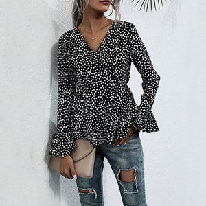 Polka Dot Flared Long Sleeve Shirt