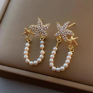 Diamond Starfish Pearl Earrings