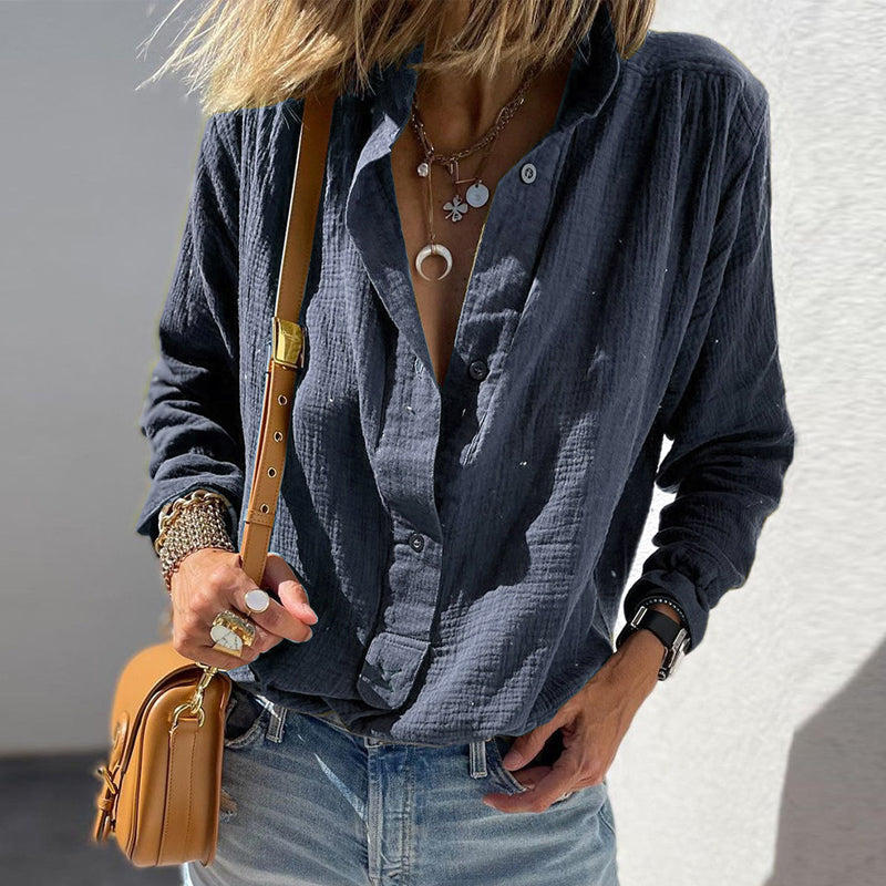 Loose Button Cotton Linen Long Sleeve Shirt