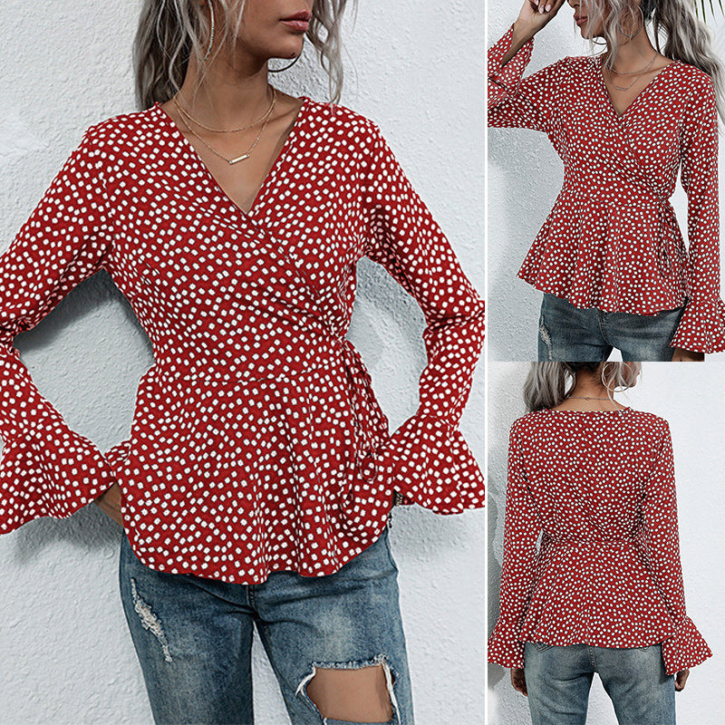 Polka Dot Flared Long Sleeve Shirt